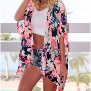 12pm By Mon Ami multicolor floral print open kimono top